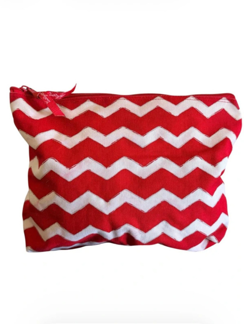 Thirty-One Red White Chevron Cosmetic Makeup Bag Zipper Pouch 100% Cotton